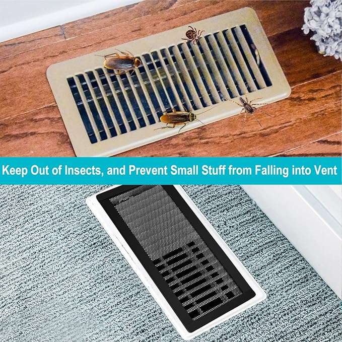 Magnetic Floor Register Vent Covers, 5.5 x 12 Inch Air Vent Filter Mesh, Sticky Magnet PVC Vent Screen Net for Wall Ceiling Floor Catches Toys Snacks Pet Hair and Pet Food 4 Pack