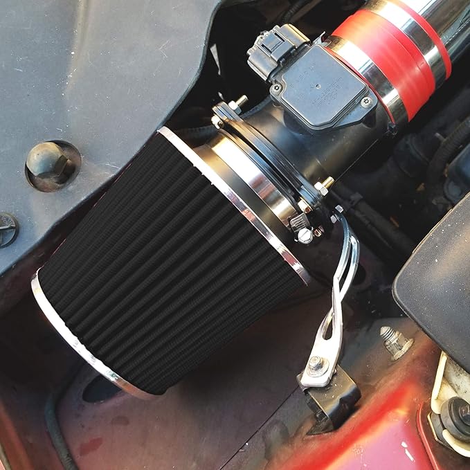 Mortar Aftermarket Auto Air Filter Replacement - Car Enthusiast Class Universal Cold Air Intake Gulps in More Air for More Engine Power & Passionate Induction Sound, 3.5 In, Black