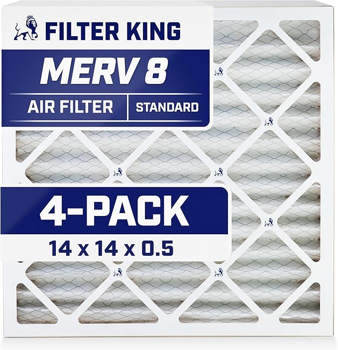 Filter King 14x14x0.5 Air Filter | 4-PACK | MERV 8 HVAC Pleated A/C Furnace Filters | MADE IN USA | Actual Size: 13.5 x 13.5 x 0.5"