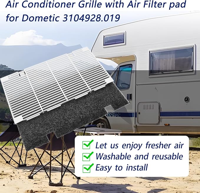 Dianrui RV A/C Vent Cover for Dometic AC Cover Replacement for Dometic 3104928.019, Duo-Therm RV Air Conditioner Grille Replacement with RV A/C Filter (14.1" x 7.7") RV Air Conditioner Parts