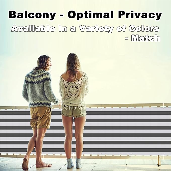 Balcony Privacy Screen 9.8' x 13.1' UV-Protection Wind-Resistant Outdoor Privacy Screen, with Grommets, for Deck Pool Fence Railings Apartment, Gray Stripes