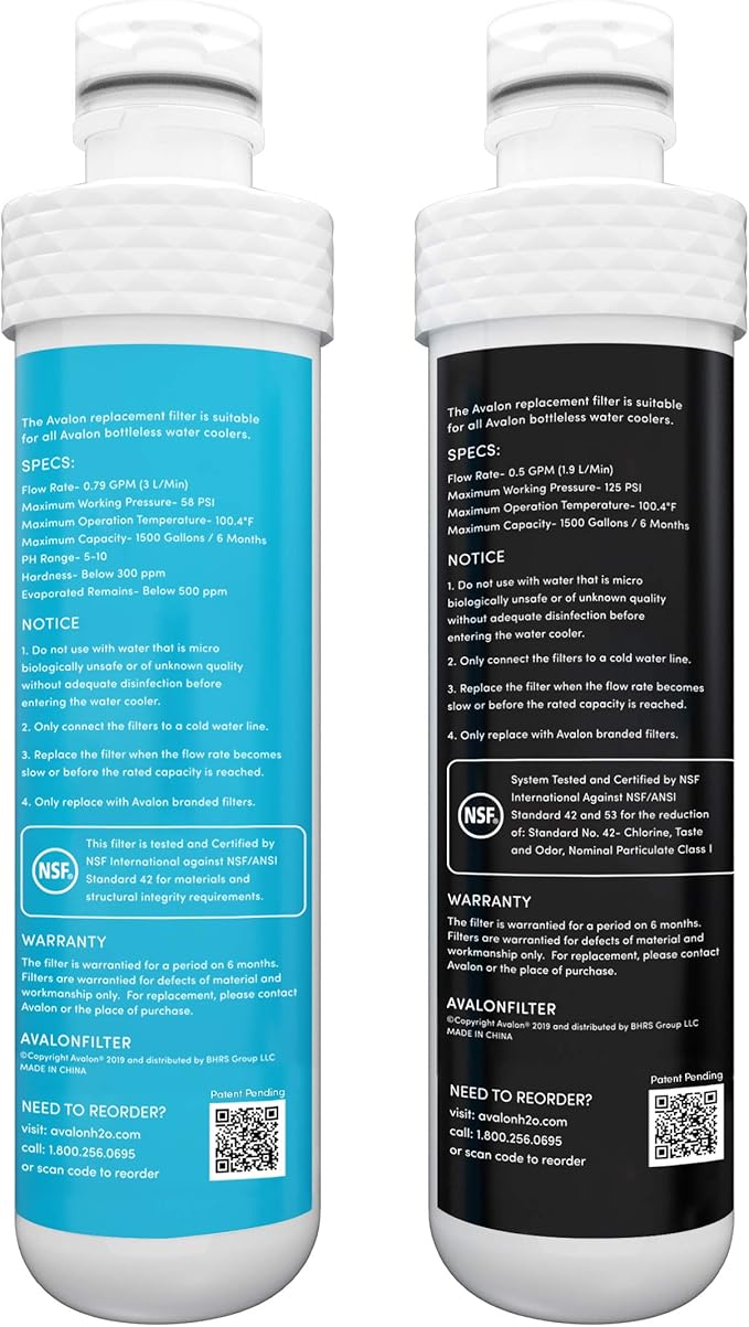 Avalon Genuine AVALONFILTER 2 Stage Replacement Filters Branded Bottleless Water Coolers, Patended, NSF Certified, 2 Count (Pack of 1), White
