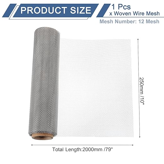 uxcell 12 Mesh 79" x 10" Woven Wire Mesh, 316 Stainless Steel Air Vent Filter Screen, Window Screen Mesh for DIY Projects Vents Cover Filtration Animals Fence
