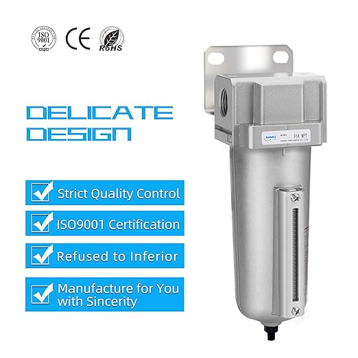 NANPU Industrial Grade Heavy Duty Particulate Filter, Metal Bowl, Suitable for Paint Spray (3/4" NPT, Auto Drain)