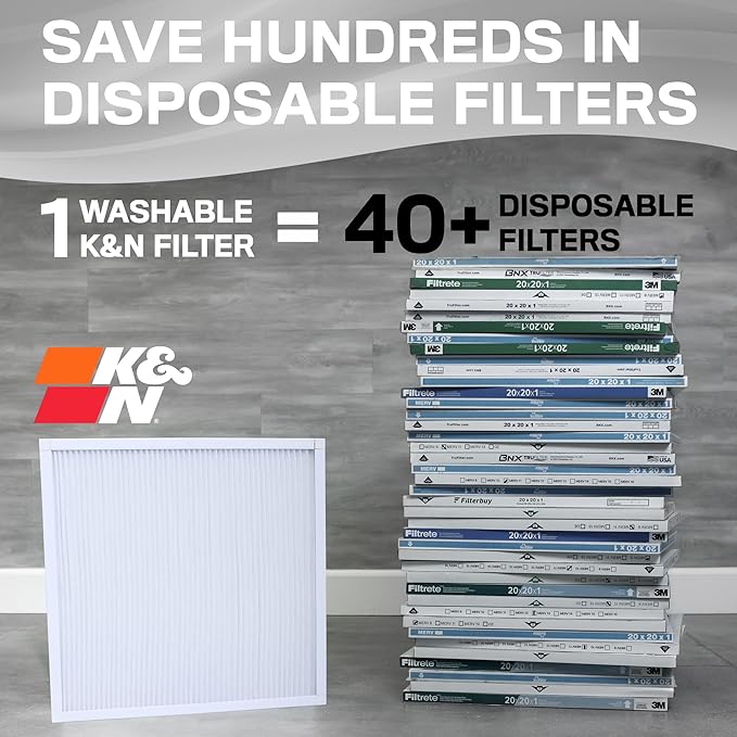 K&N 10X20X1 HVAC Furnace Air Filter, Lasts a Lifetime, Washable, Merv 8, the Last HVAC Filter You Will Ever Buy, Breathe Safely at Home or in the Office, HVC-8-11020