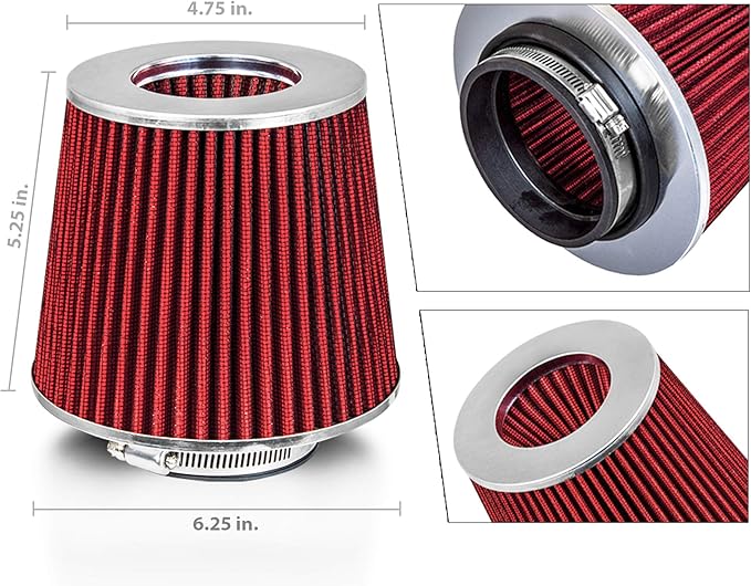 Mortar Aftermarket Auto Air Filter Replacement - Car Enthusiast Class Universal Cold Air Intake Gulps in More Air for More Engine Power & Passionate Induction Sound, 3.5 In, Black