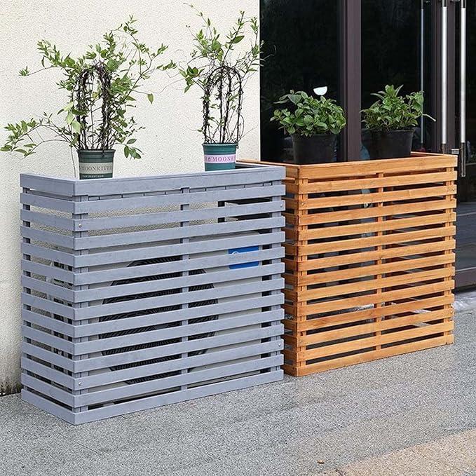 Wood Air Conditioner Fence Screen - Hide Outdoor Unit Stylishly with Tall Weatherproof Shutters Central Air Conditioner Covers (Blue L120Xw60Xh105Cm)