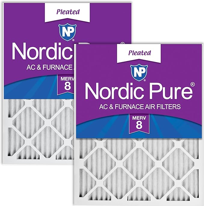 Nordic Pure 20x20x1 (Actual Size: 19 1/2 x 19 1/2 x 3/4) Pleated MERV 8 Air Filters 2 Pack