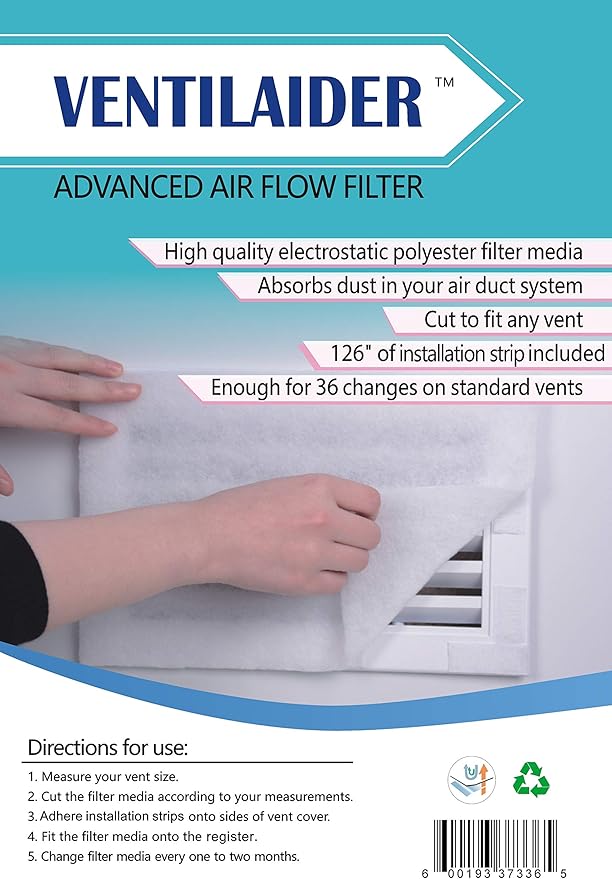 Complete Air Vent Filter Set 20" x 84" Electrostatic Media With 126" of Installation Tape 35+ Filters per Roll for HVAC, AC & Heating Intake Registers & Grilles (2)