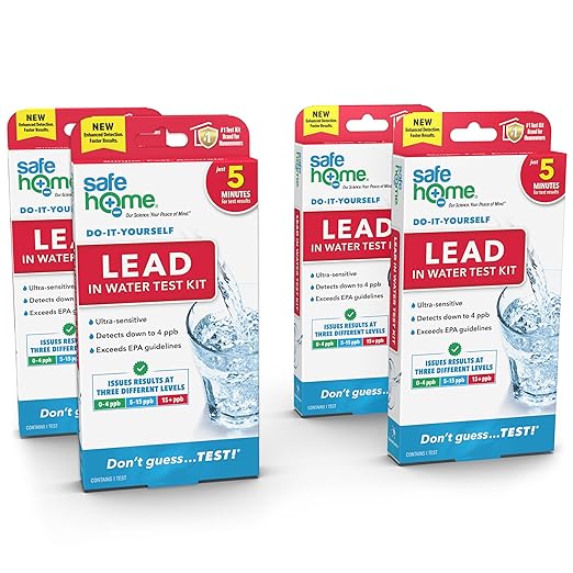 Safe Home® DIY Lead in Drinking Water Test Kit – Advanced Detection to 4 PPB – 5-Minute Test – 3 Levels of Test Results – EPA Lab Certified – Made in The USA – (4 Pack)