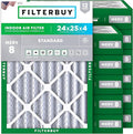 Filterbuy 24x25x4 Air Filter MERV 8 Essential Dust & Allergy Defense (12-Pack), Electrostatic Pleated HVAC AC Furnace Filters Replacement, Made in USA (Actual Size: 23.75 x 24.75 x 3.63)