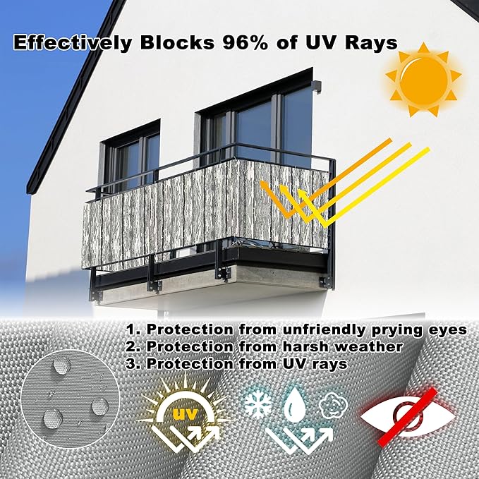 Balcony Privacy Screen 2' x 16.4' UV-Protection Wind-Resistant Garden Fence, with Grommets, for Porch Deck Outdoor Backyard Patio Balconys, Vertical Floor Pattern