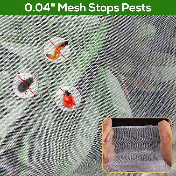 5.9 x 5.9 ft Fruit Tree Netting Cover with Zipper and Drawstring,Garden Insect Netting Plant Cover Transparent Bird Plant Barrier Flower Fruit Mesh Screen for Preventing Deer Squirrel Bug