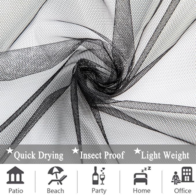 10 x 10 Outdoor Black Tulle Backdrop Curtains Waterproof Voile Sheer Screen Breathable Mash Netting Light Filtering Privacy Curtains for Patio Porch Yard Pergola Gazebo, 2 Panels