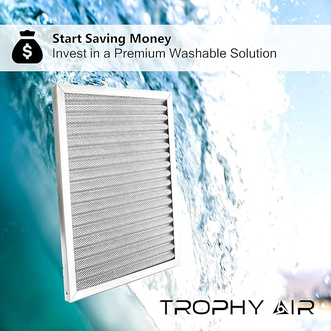 14x20x1 | Trophy Air | Merv 8 | Washable Furnace Filter | Lifetime HVAC & Furnace Air Filter | Washable Electrostatic | High Dust Holding Capacity | Premium Quality Aluminum