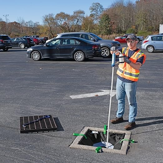 PIG Adjustable Frame Storm Drain Filter | Traffic Safe Sediment Filter | Inside The Drain Filter | for Storm Drains 20" - 32" W to 20" - 32" L | Rectangle |8” Diameter | PMB30625