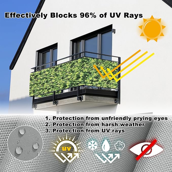 Fence Privacy Screen 1.6' x 9.8' Heavy Duty 165 GSM HDPE Patio Privacy Screen, Easy Installation with Zip Ties for Porch Deck Outdoor Backyard Patio Balconys, Green Leaf Pattern