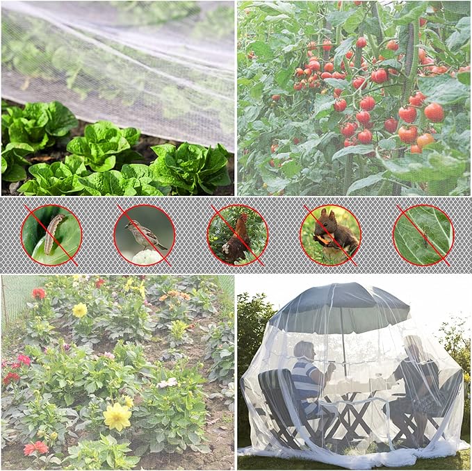 Garden Netting, 2 Pack 5x10Ft Ultra Fine Mesh Netting Pest Barrier Protection Bird Mosquito Net Plants Cover for Vegetables Fruits Flowers Crops Greenhouse Row Cover Raised Bed Patio Mesh Netting