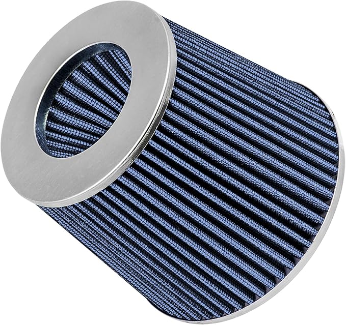 Mortar Aftermarket Auto Air Filter Replacement - Car Enthusiast Class Universal Cold Air Intake Gulps in More Air for More Engine Power & Passionate Induction Sound, 2.5 In, Blue