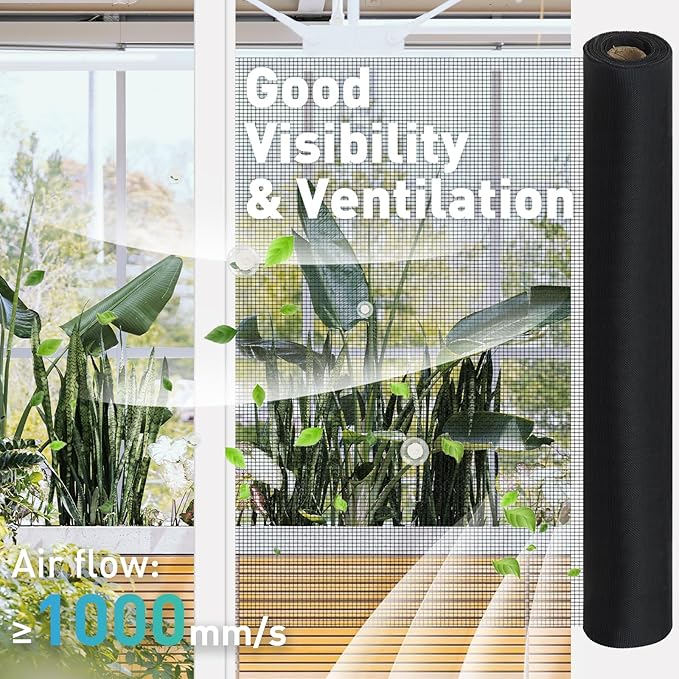 304 Stainless Steel Mesh Window Screen Roll,47IN x 10FT Black Metal Window Screen Replacement,Window Screen Mesh for Window,Door,Patio,Pet,Vent,Filter,Porch,Cage and DIY Project (22 Mesh)