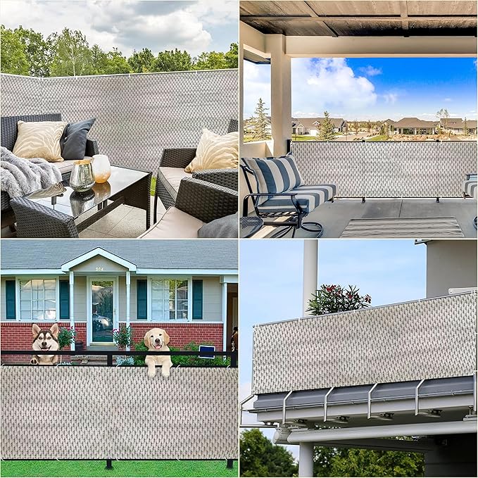 Balcony Privacy Screen 3.6' x 49.2' UV Protection 96% Outdoor Dog Fence, with Grommets, for Deck, Patio, Backyard, Outdoor Pool, Porch, Railing, Weaving Pattern