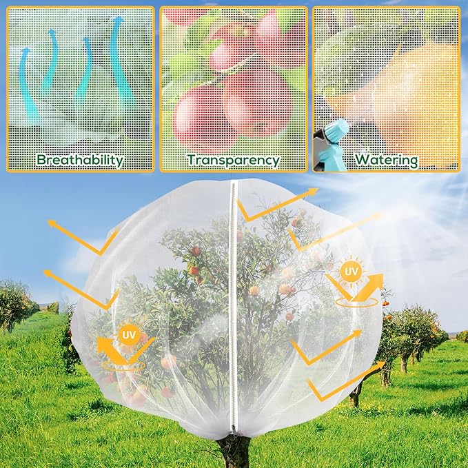 5.9 x 5.9 ft Fruit Tree Netting Cover with Zipper and Drawstring,Garden Insect Netting Plant Cover Transparent Bird Plant Barrier Flower Fruit Mesh Screen for Preventing Deer Squirrel Bug