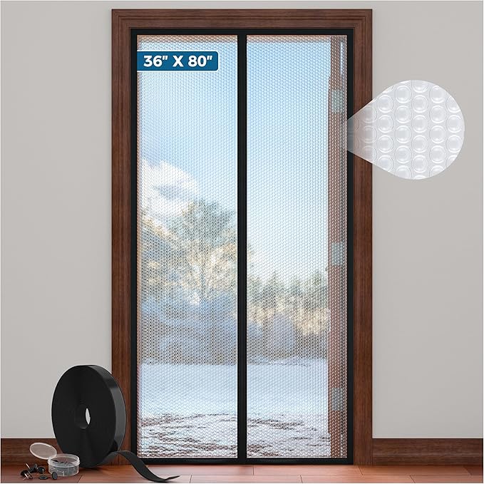 Magnetic Thermal Insulated Door Curtain - Fit Door Size 36x80 Inch Waterproof Bubble Wrap Door Cover Light Filtering Screen Door, Keep Warm in Winter Cool in Summer, Kid & Pet Friendly