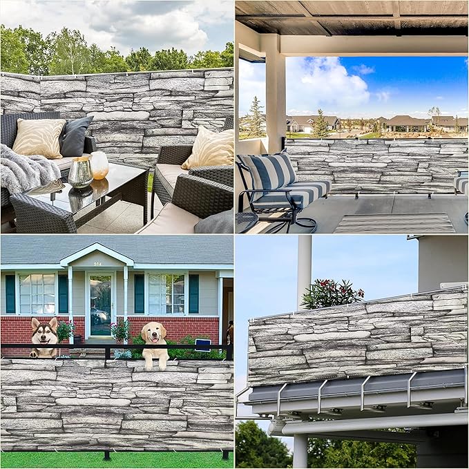 Balcony Privacy Screen 2.5' x 65.6' UV Protection (HDPE) Weather-Resistant Patio Privacy Screen, with Grommets, for Deck Apartment Porch Backyard Patio Outdoor, Stone Pattern