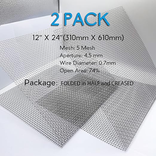 2PACK 304 Pretty Sturdy 12” X 24”(310mm X 610mm), 5 Mesh Wire Mesh Screen, Stainless Screen, Mesh Screen Never Rust, Hard and Heat Resisting Wire Mesh Used for Many Projects by Valchoose