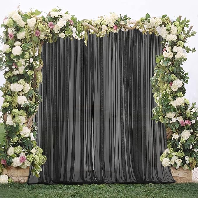 RYB HOME 2 Panels Porch Screen Mesh Outdoor Curtains Lightweight Mosquito Netting for Patio Gazebo Pool Hut Bug Netting Size Adjustable, Black, 118 inches Wide x 98 inches Long