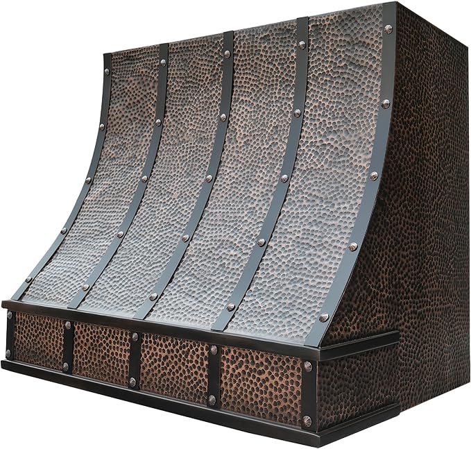 CT Copper Tailor Sloped Copper Vent Hood Island Mount,42'' W,30''H, 1150 CFM Exhaust Fan,Stainless Steel Vent,LED Light,Dishwasher-Safe Baffle Filters,VH8TR1