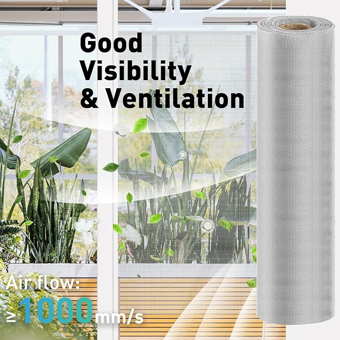 304 Stainless Steel Mesh Window Screen Roll,47IN x 98.43FT Silver Metal Window Screen Replacement,Screen Mesh for Window,Door,Patio,Pet,Vent,Filter,Porch,Cage and DIY Project (22 Mesh)