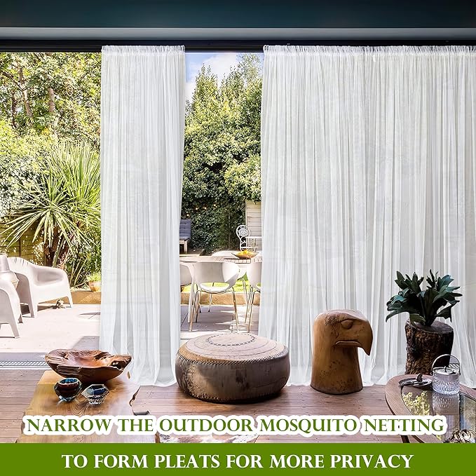RYB HOME 2 Panels Garden Netting, Size Adjustable Porch Screen Mesh Outdoor Curtains Lightweight Mosquito Curtains for Patio Gazebo Pool Hut Bug Netting, White, 59 inches Wide x 84 inches Long