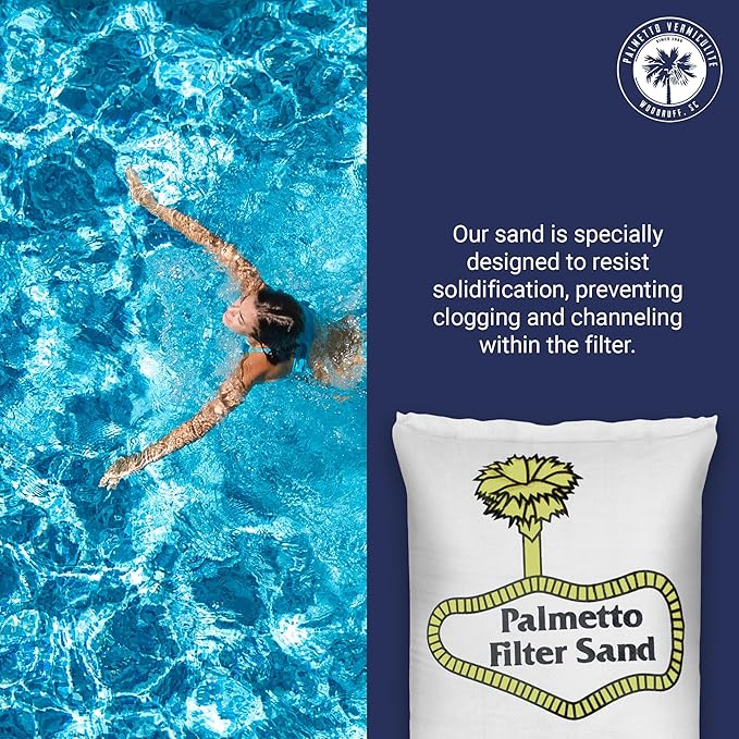 Palmetto Swimming Pool Filter Sand, 50 lb Bag – Natural Silica for Residential & Commercial Filtration Pump Systems – Screens Leaves, Oils, Dust & Hair for Clean and Clear Water