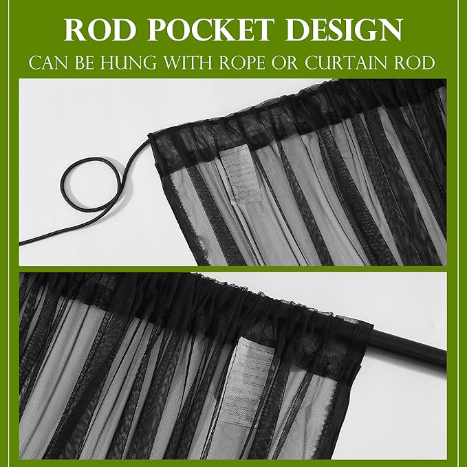 RYB HOME 2 Panels Porch Screen Mesh Outdoor Curtains Lightweight Mosquito Netting for Patio Gazebo Pool Hut Bug Netting Size Adjustable, Black, 118 inches Wide x 98 inches Long