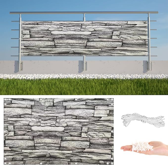 Balcony Privacy Screen 3' x 16' UV-Protection Wind-Resistant Outdoor Privacy Screens, Includes Cable Ties for Decks, Patios, Backyards, Outdoor Pools, Porches, Railings, Stone Pattern