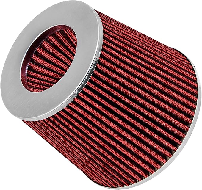 Mortar Aftermarket Auto Air Filter Replacement - Car Enthusiast Class Universal Cold Air Intake Gulps in More Air for More Engine Power & Passionate Induction Sound, 2.75 In, Red