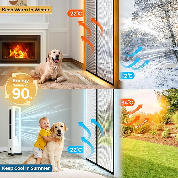 Magnetic Thermal Insulated Door Curtain - Fit Door Size 36x80 Inch Waterproof Bubble Wrap Door Cover Light Filtering Screen Door, Keep Warm in Winter Cool in Summer, Kid & Pet Friendly