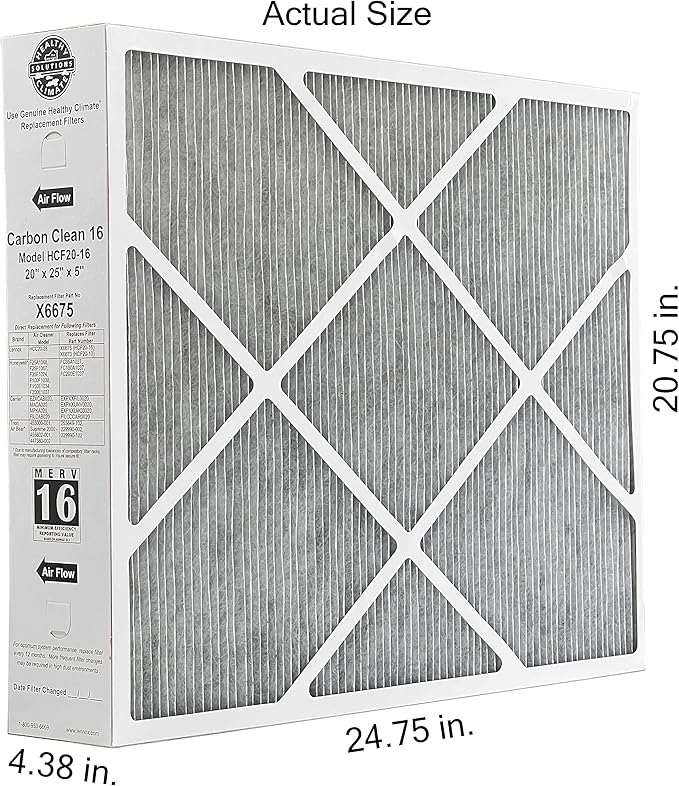 Lennox Healthy Climate Lennox X6675 20x25x5 Healthy Climate Carbon-Clean MERV 16 Filter Bundle with Same Day Supply Filter Change Reminder Magnet (1-Pack)