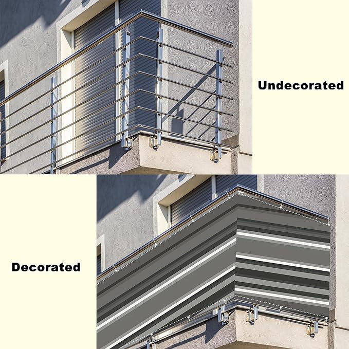 Privacy Screen 3.6' x 16.4' (HDPE) UV Protection Weather-Resistant Privacy Fence Panels for Outside, Included Cable Zip Ties for Porch Deck Outdoor Backyard Patio Balconys, Black White Stripes