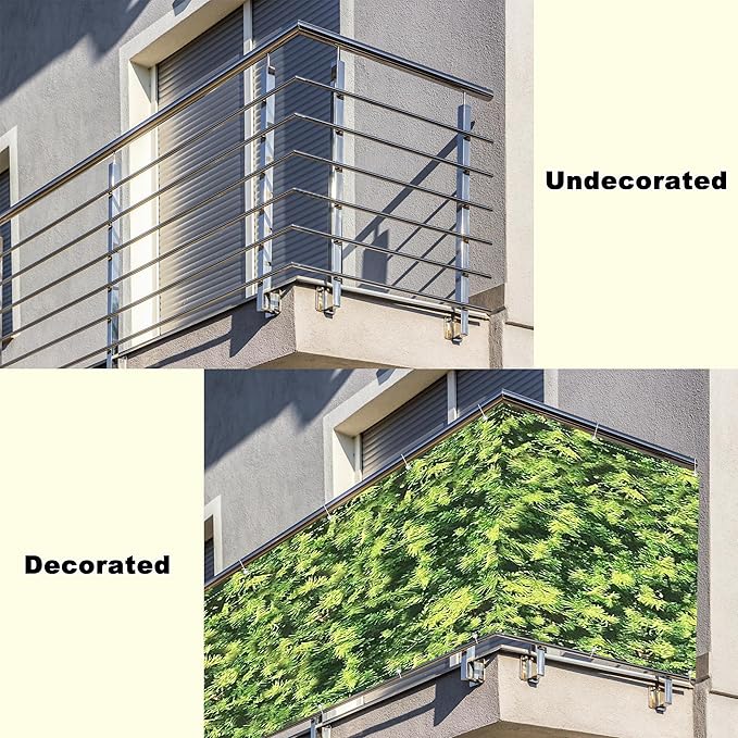 Privacy Screen Protector 3.6' x 9.8' UV Protection Weather-Resistant Outdoor Dog Fence, Easy Installation with Zip Ties for Outdoor Patio Apartment Backyard Porch Deck Railing, Green Leaf Pattern
