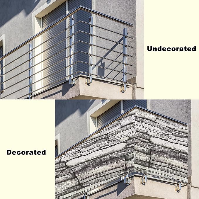 Fence Privacy Screen 2.8' x 23' Durable and UV Resistant Outdoor Privacy Screens, with Grommets, for Apartment Patio, Wall Garden, Balcony Garden, Stone Pattern