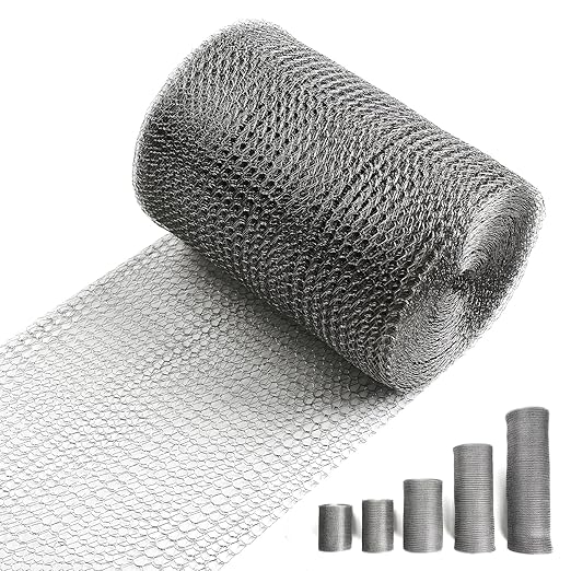5" X 50 ft 304 Stainless Steel Mesh, Wire Mesh for Plants, Hole Fill Fabric Gap Blocker, Double Layer Metal Mesh Roll, Flexible Stretchy for Garden House and DIY (B-5" X 50 ft)
