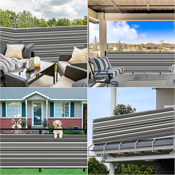 Privacy Screen 3.6' x 16.4' (HDPE) UV Protection Weather-Resistant Privacy Fence Panels for Outside, Included Cable Zip Ties for Porch Deck Outdoor Backyard Patio Balconys, Black White Stripes
