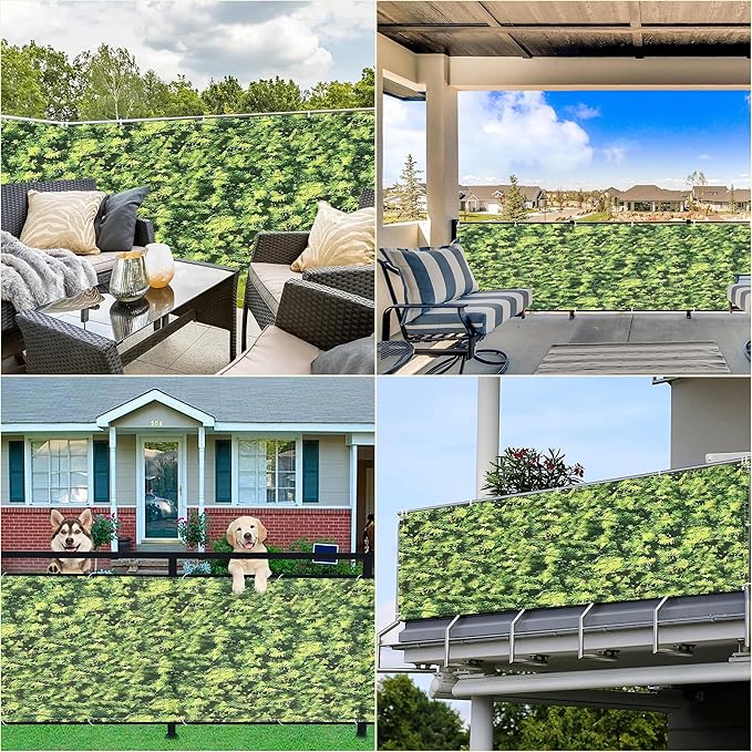 Privacy Screen Protector 4.9' x 13.1' UV Protection (HDPE) Weather-Resistant Privacy Fence Panels for Outside, Easy Installation with Zip Ties for Carport, Fence, Patio, Backyard, Green Leaf Pattern